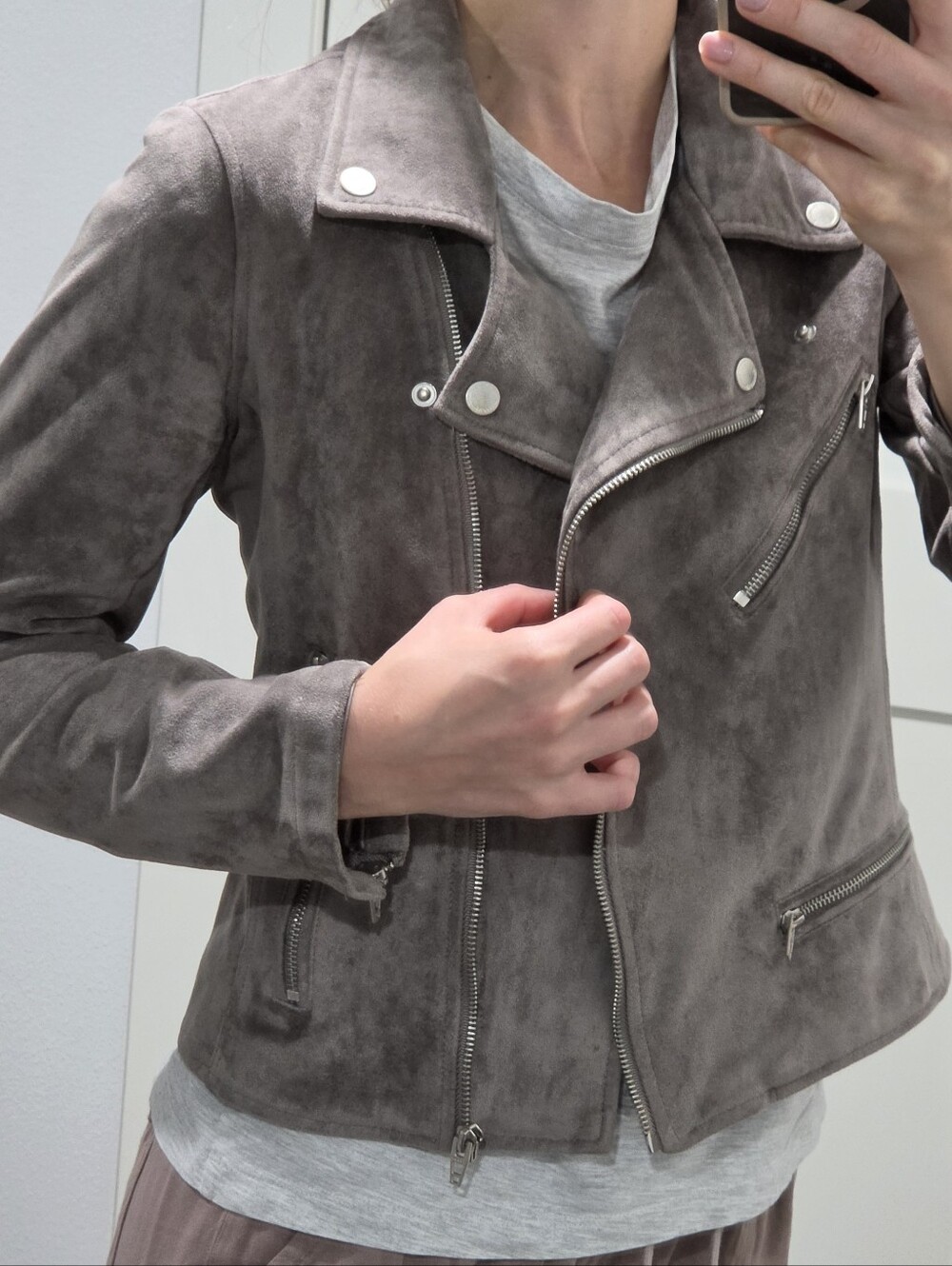 Blank NYC Suede Moto Jacket in Taupe Gray